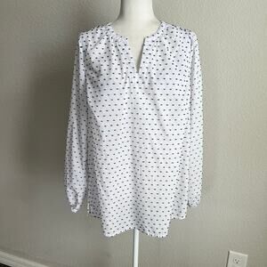 Lane Bryant White Embroidered Dot Long Sleeve Top Women's 12 Relaxed V-neck